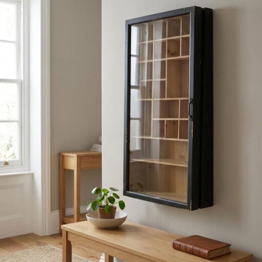 Boho Rustic Angled Solid Distressed Black Fir Wood And Sliding Glass Door Multi Compartment Printers Tray Wall Display Cabinet Wall Shelf 91cm Boho Rustic Angled Solid Distressed Black Fir Wood And Sliding Glass Door Multi Compartment Printers Tray Wall Display Cabinet Wall Shelf 91cm