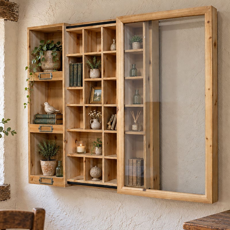 Boho Rustic Solid Light Fir Wood And Sliding Glass Door Multi Compartment Printers Tray Wall Display Cabinet Wall Shelf 70cm Boho Rustic Solid Light Fir Wood And Sliding Glass Door Multi Compartment Printers Tray Wall Display Cabinet Wall Shelf 70cm