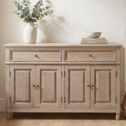 Hamptons Rustic Country Farmhouse Solid Light Wood 2 Drawer 4 Door Sideboard Cabinet 120cm