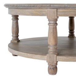 Hamptons Rustic Country Farmhouse Solid Light Wood 2 Tier Round Coffee Table With Carved Legs 90cm