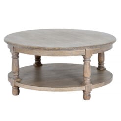 Hamptons Rustic Country Farmhouse Solid Light Wood 2 Tier Round Coffee Table With Carved Legs 90cm