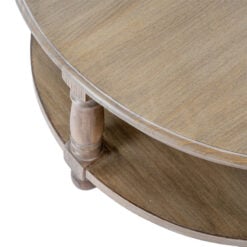 Hamptons Rustic Country Farmhouse Solid Light Wood 2 Tier Round Coffee Table With Carved Legs 90cm