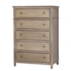 Hamptons Rustic Country Farmhouse Solid Light Wood 5 Tallboy Chest Of Drawers 128cm