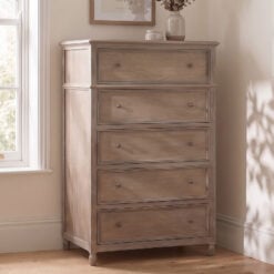 Hamptons Rustic Country Farmhouse Solid Light Wood 5 Tallboy Chest Of Drawers 128cm