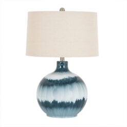 Ice Shadow Shades of Blue Dipped Glass Table Lamp With Natural Linen Shade 63cm
