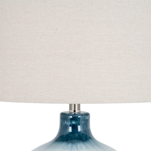Ice Shadow Shades of Blue Dipped Glass Table Lamp With Natural Linen Shade 63cm