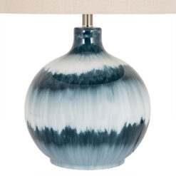 Ice Shadow Shades of Blue Dipped Glass Table Lamp With Natural Linen Shade 63cm