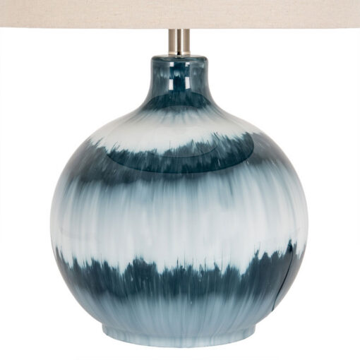 Ice Shadow Shades of Blue Dipped Glass Table Lamp With Natural Linen Shade 63cm