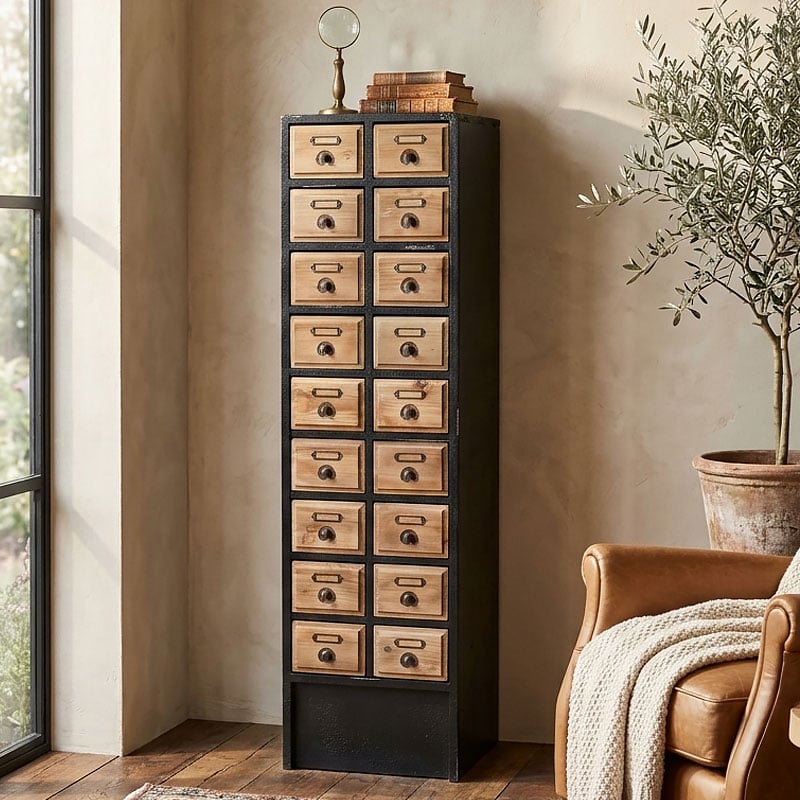 Industrial Boho Rustic Multi Drawer Apothecary Style Black And Light Solid Wood Cabinet Chest Of Drawers 122cm Industrial Boho Rustic Multi Drawer Apothecary Style Black And Light Solid Wood Cabinet Chest Of Drawers 122cm
