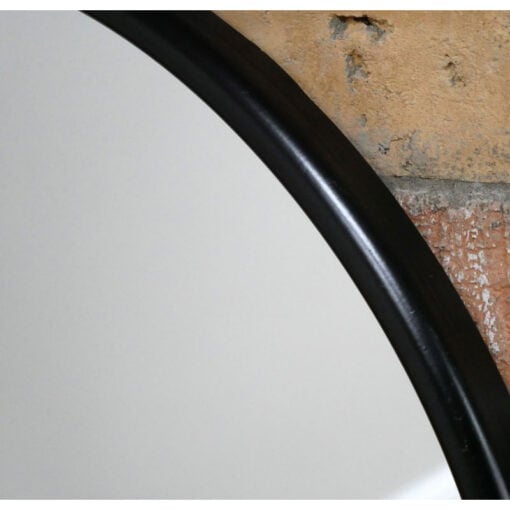 Industrial Rustic Japandi Black Metal And Solid Light Wood Living Edge Shelf Round Wall Mirror