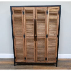 Industrial Rustic Solid Light Wood And Black Metal Concealed Wine Cabinet Larder Bar Unit With Shutter Doors 135cm Industrial Rustic Solid Light Wood And Black Metal Concealed Wine Cabinet Larder Bar Unit With Shutter Doors 135cm
