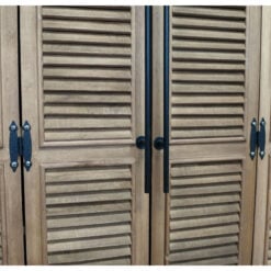 Industrial Rustic Solid Light Wood And Black Metal Concealed Wine Cabinet Larder Bar Unit With Shutter Doors 135cm Industrial Rustic Solid Light Wood And Black Metal Concealed Wine Cabinet Larder Bar Unit With Shutter Doors 135cm