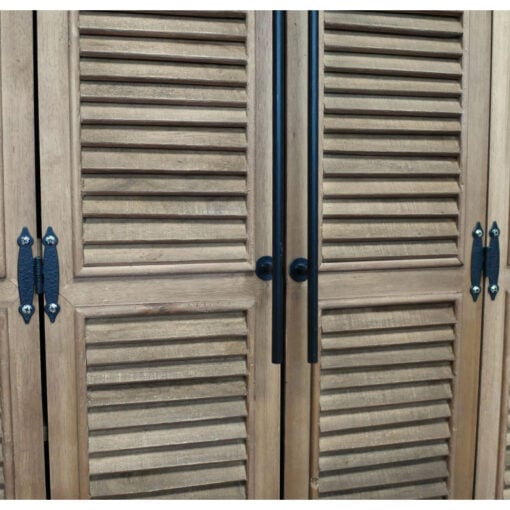 Industrial Rustic Solid Light Wood And Black Metal Concealed Wine Cabinet Larder Bar Unit With Shutter Doors 135cm Industrial Rustic Solid Light Wood And Black Metal Concealed Wine Cabinet Larder Bar Unit With Shutter Doors 135cm