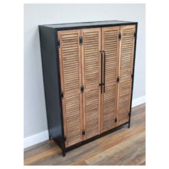 Industrial Rustic Solid Light Wood And Black Metal Concealed Wine Cabinet Larder Bar Unit With Shutter Doors 135cm Industrial Rustic Solid Light Wood And Black Metal Concealed Wine Cabinet Larder Bar Unit With Shutter Doors 135cm