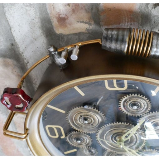 Industrial Steampunk Black And Gold Metal Exposed Visible Moving Gears Engine Wall Clock 44cm