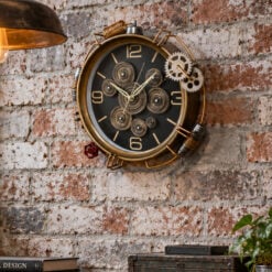 Industrial Steampunk Black And Gold Metal Exposed Visible Moving Gears Engine Wall Clock 44cm