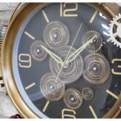 Industrial Steampunk Black And Gold Metal Exposed Visible Moving Gears Engine Wall Clock 44cm