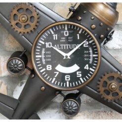 Industrial Steampunk Black And Gold Metal Large Wall Mounted Aeroplane Clock With Propellor 50cm