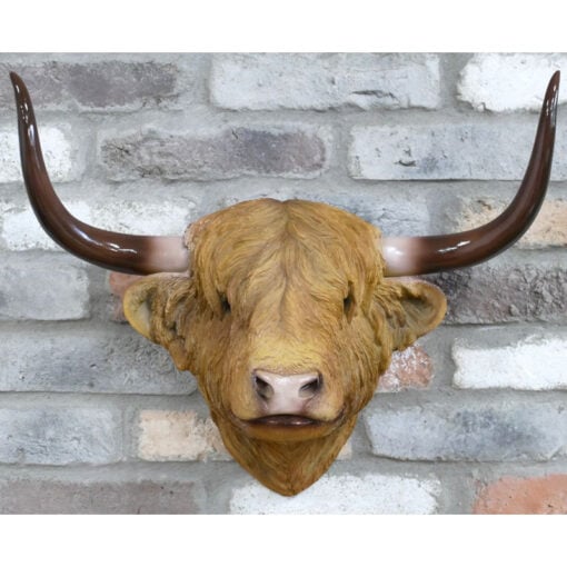Large Wall Mounted Resin Highland Cow Head With Horns Sculpture Wall Art 51cm