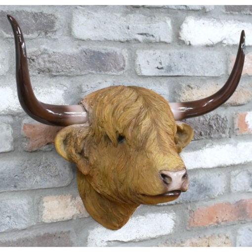 Large Wall Mounted Resin Highland Cow Head With Horns Sculpture Wall Art 51cm