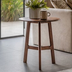 Scandi Japandi Mid Century Round Tripod Solid Walnut Wood Side Table End Table 57cm