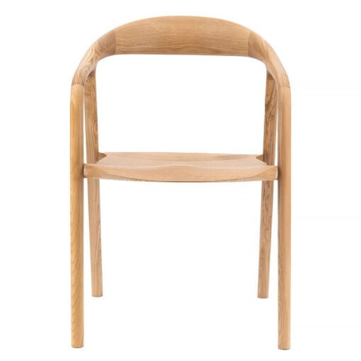 Scandi Japandi Set Of 2 Curved Open Back Solid Light Ash Wood Dining Chairs