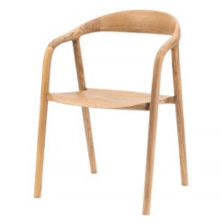 Scandi Japandi Set Of 2 Curved Open Back Solid Light Ash Wood Dining Chairs