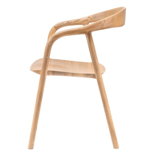 Scandi Japandi Set Of 2 Curved Open Back Solid Light Ash Wood Dining Chairs