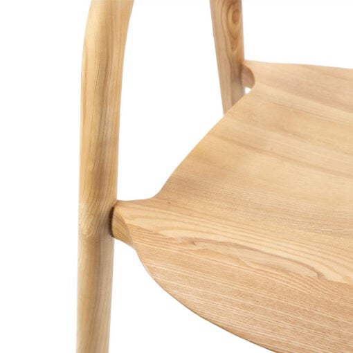 Scandi Japandi Set Of 2 Curved Open Back Solid Light Ash Wood Dining Chairs