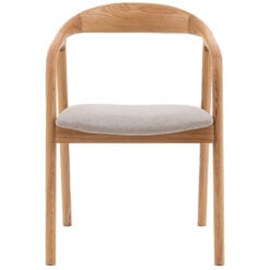 Scandi Japandi Set Of 2 Curved Open Back Solid Light Ash Wood Dining Chairs With Natural Coloured Upholstered Seats
