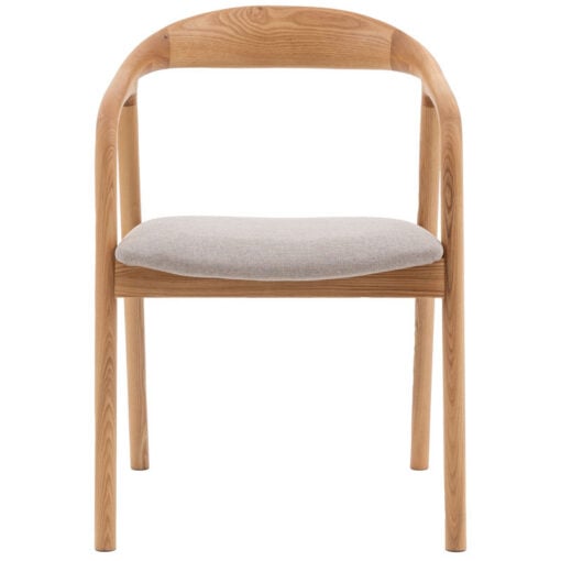Scandi Japandi Set Of 2 Curved Open Back Solid Light Ash Wood Dining Chairs With Natural Coloured Upholstered Seats