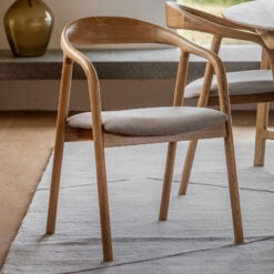 Scandi Japandi Set Of 2 Curved Open Back Solid Light Ash Wood Dining Chairs With Natural Coloured Upholstered Seats