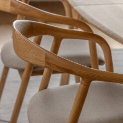 Scandi Japandi Set Of 2 Curved Open Back Solid Light Ash Wood Dining Chairs With Natural Coloured Upholstered Seats