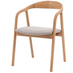 Scandi Japandi Set Of 2 Curved Open Back Solid Light Ash Wood Dining Chairs With Natural Coloured Upholstered Seats