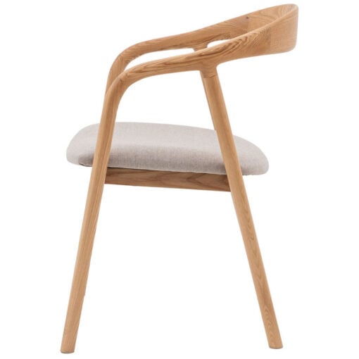 Scandi Japandi Set Of 2 Curved Open Back Solid Light Ash Wood Dining Chairs With Natural Coloured Upholstered Seats