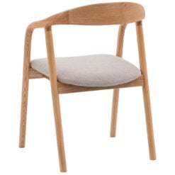 Scandi Japandi Set Of 2 Curved Open Back Solid Light Ash Wood Dining Chairs With Natural Coloured Upholstered Seats