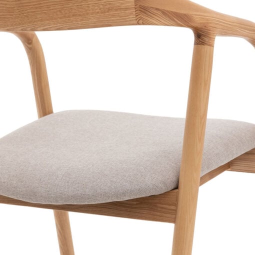 Scandi Japandi Set Of 2 Curved Open Back Solid Light Ash Wood Dining Chairs With Natural Coloured Upholstered Seats