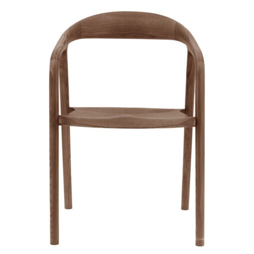 Scandi Japandi Set Of 2 Curved Open Back Solid Walnut Brown Coloured Ash Wood Dining Chairs