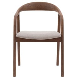 Scandi Japandi Set Of 2 Curved Open Back Solid Walnut Coloured Ash Wood Dining Chairs With Natural Coloured Upholstered Seats