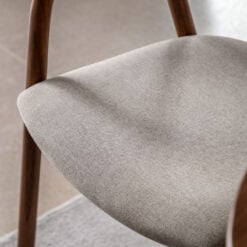 Scandi Japandi Set Of 2 Curved Open Back Solid Walnut Coloured Ash Wood Dining Chairs With Natural Coloured Upholstered Seats