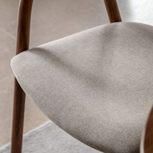Scandi Japandi Set Of 2 Curved Open Back Solid Walnut Coloured Ash Wood Dining Chairs With Natural Coloured Upholstered Seats