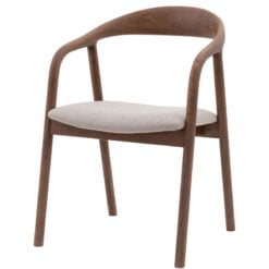 Scandi Japandi Set Of 2 Curved Open Back Solid Walnut Coloured Ash Wood Dining Chairs With Natural Coloured Upholstered Seats