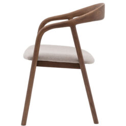 Scandi Japandi Set Of 2 Curved Open Back Solid Walnut Coloured Ash Wood Dining Chairs With Natural Coloured Upholstered Seats