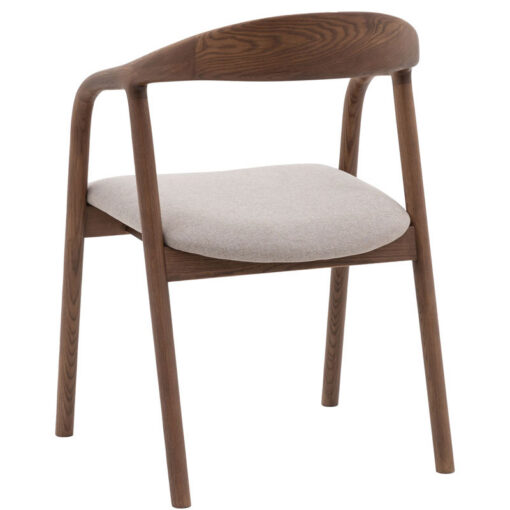 Scandi Japandi Set Of 2 Curved Open Back Solid Walnut Coloured Ash Wood Dining Chairs With Natural Coloured Upholstered Seats