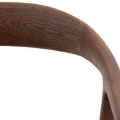 Scandi Japandi Set Of 2 Curved Open Back Solid Walnut Coloured Ash Wood Dining Chairs With Natural Coloured Upholstered Seats