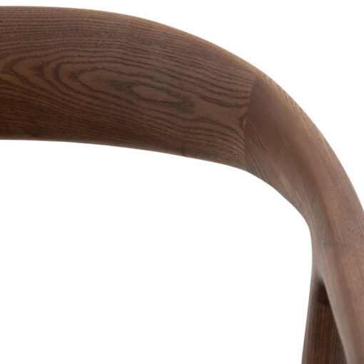 Scandi Japandi Set Of 2 Curved Open Back Solid Walnut Coloured Ash Wood Dining Chairs With Natural Coloured Upholstered Seats