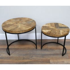 Industrial Rustic Set Of 2 Nesting Solid Light Mango Wood And Black Metal Side Tables